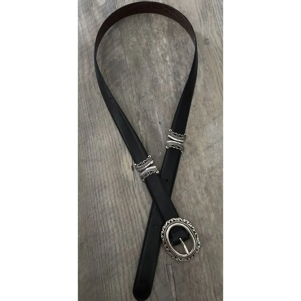 Vintage Brighton Brown & Black Reversible Leather Belt Size M 36" - Picture 4 of 7